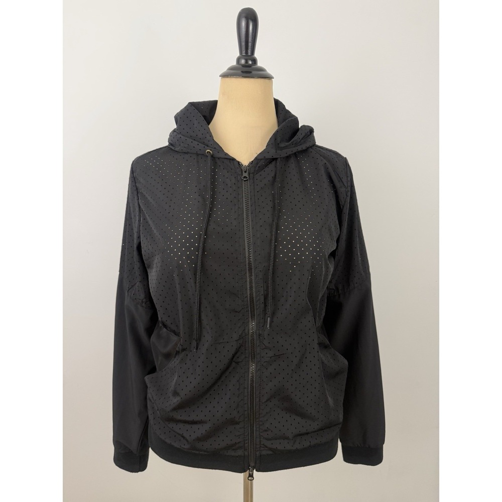 FOREVER 21 Black Mesh Full Zip JACKET Large Hoodie Athleisure Athletic Sporty